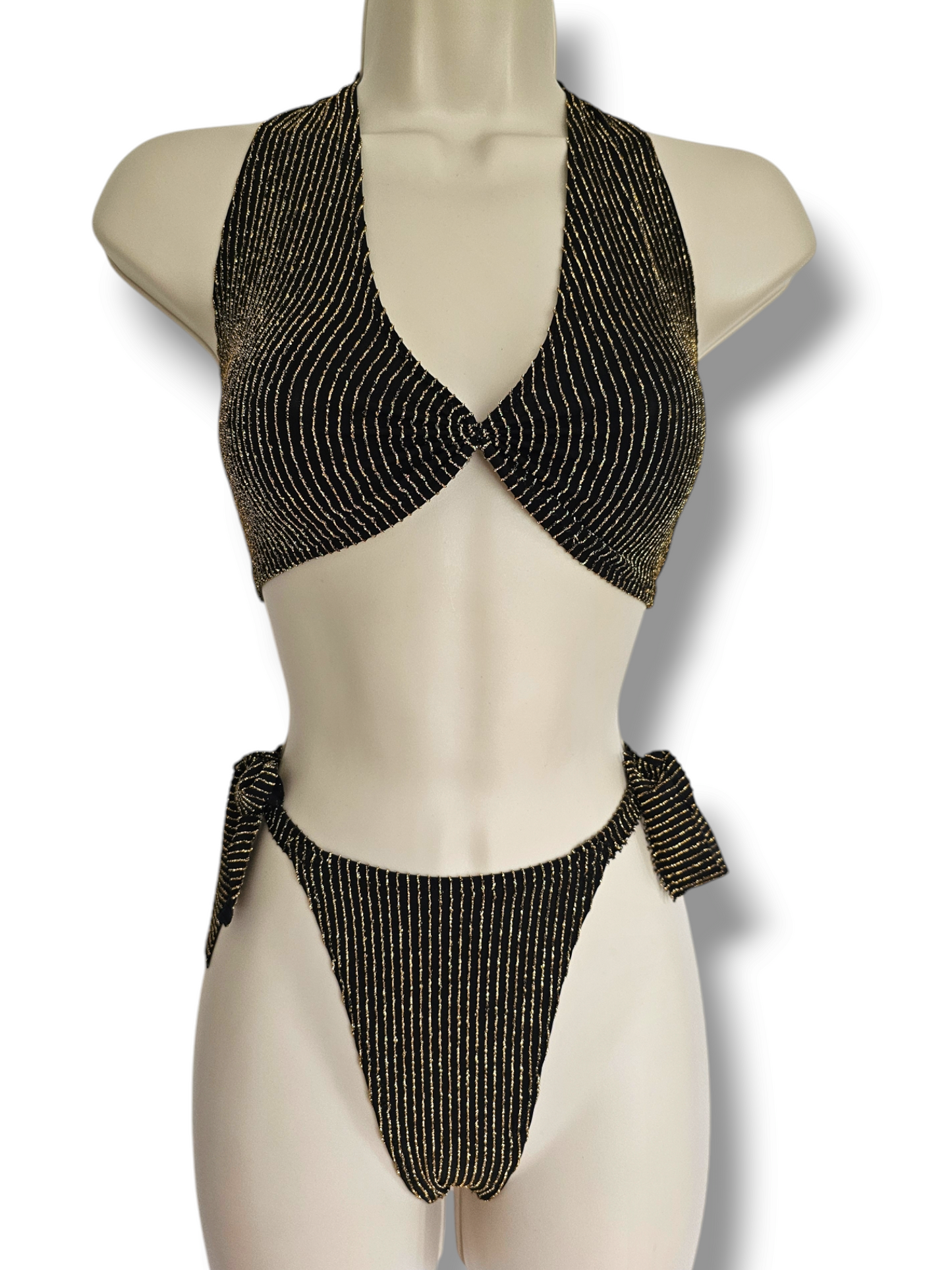 Black & Gold Textured Lingerie Set