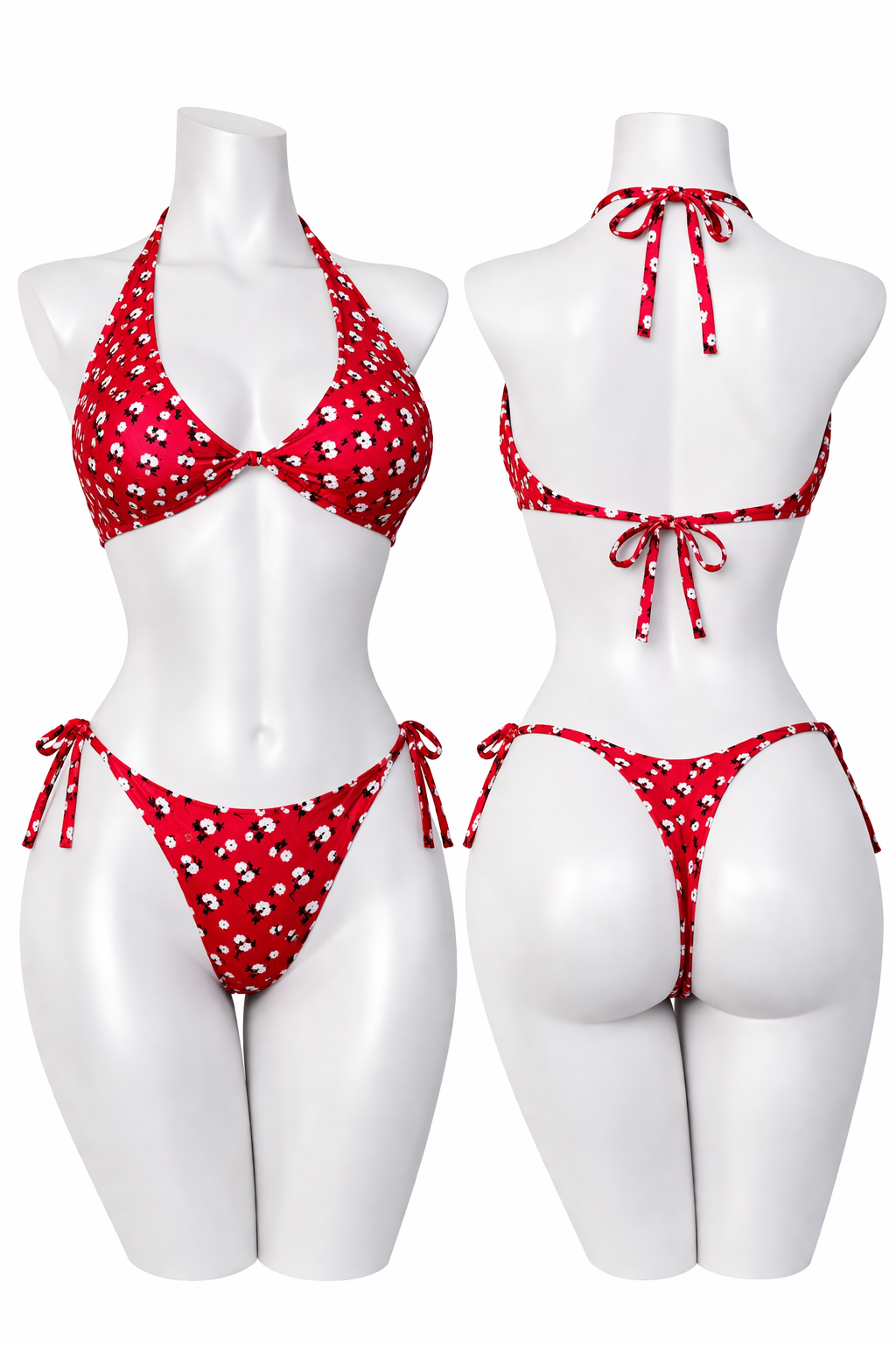 Cherry Bloom Tie-Side Thong Bikini