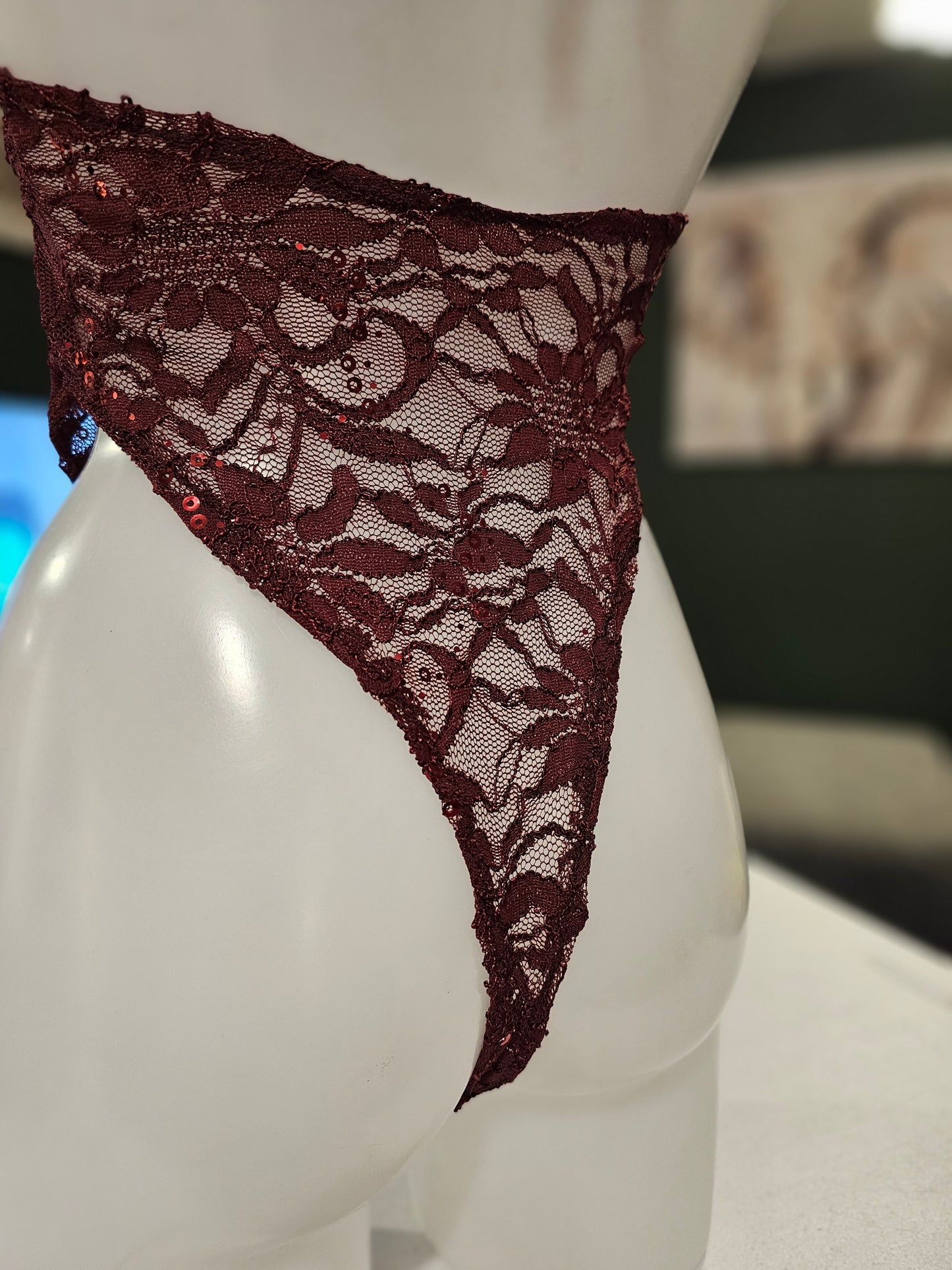 Burgundy Lace Sequin Bodysuit