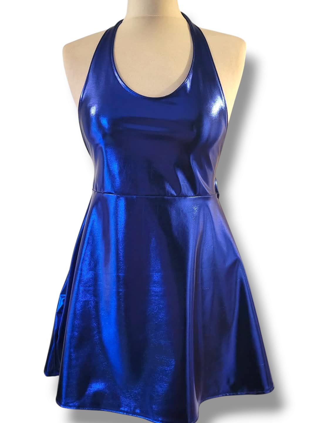 Metallic Blue High Shine Mini Dress