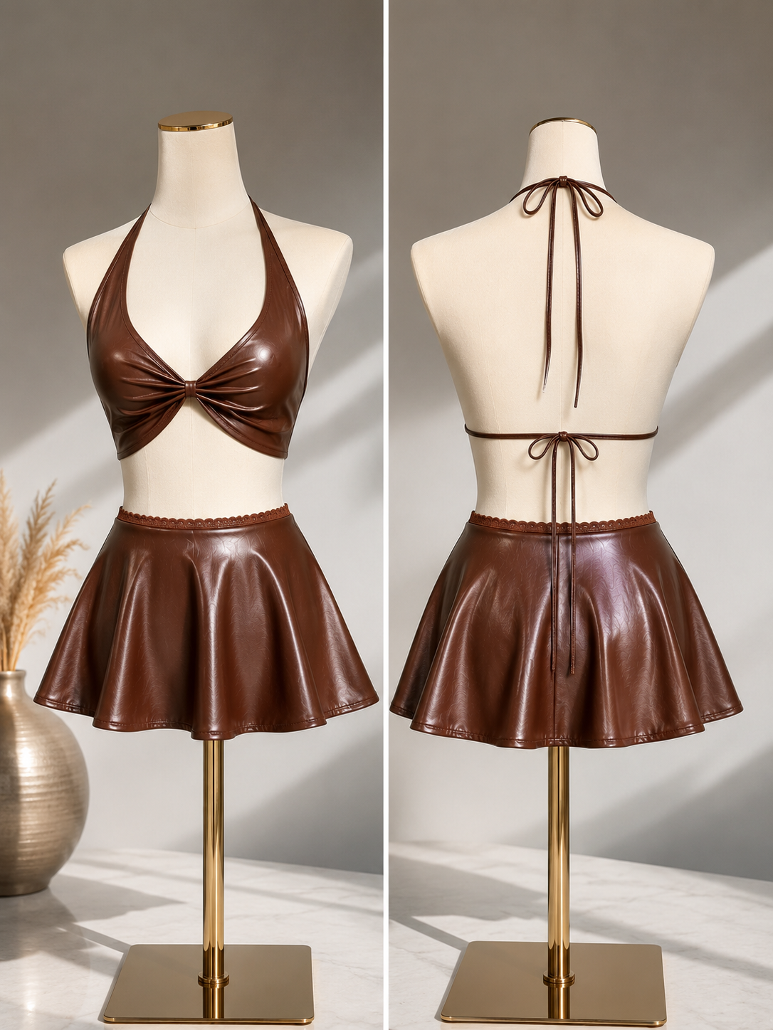 Bordeaux Faux Leather Skater Set