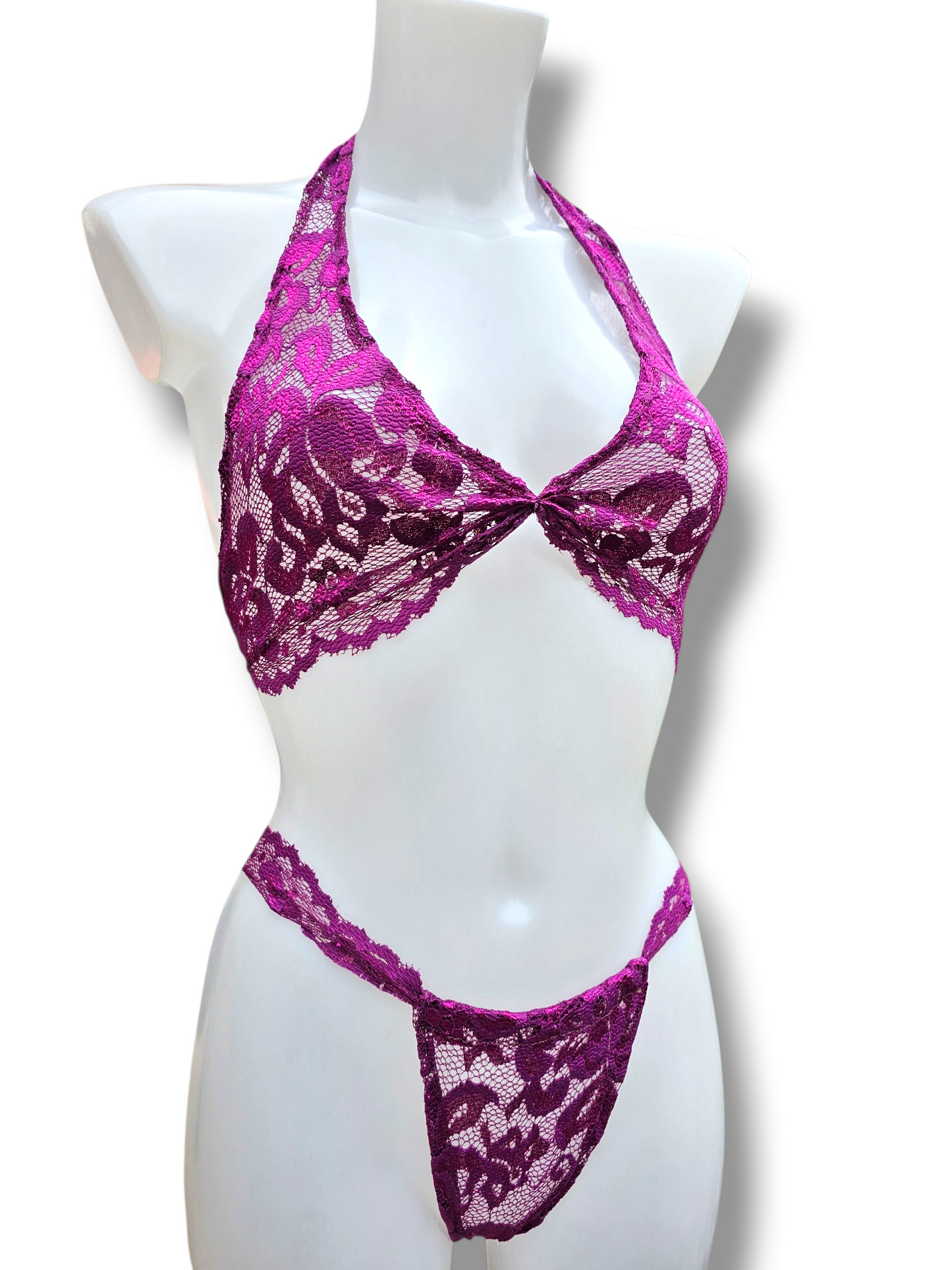 Plum Floral Lace Lingerie Set