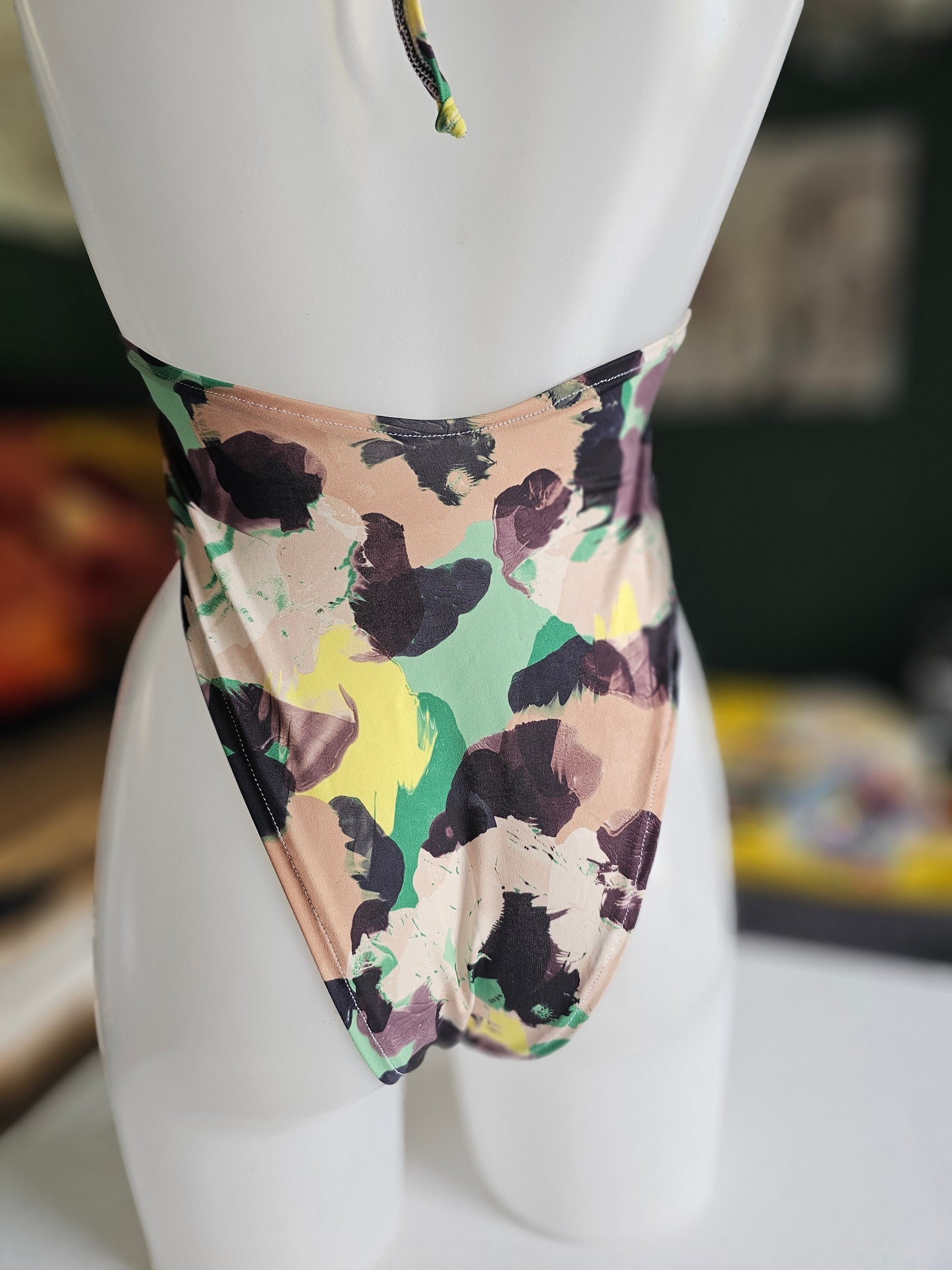 Green Camo Print Halter Bodysuit