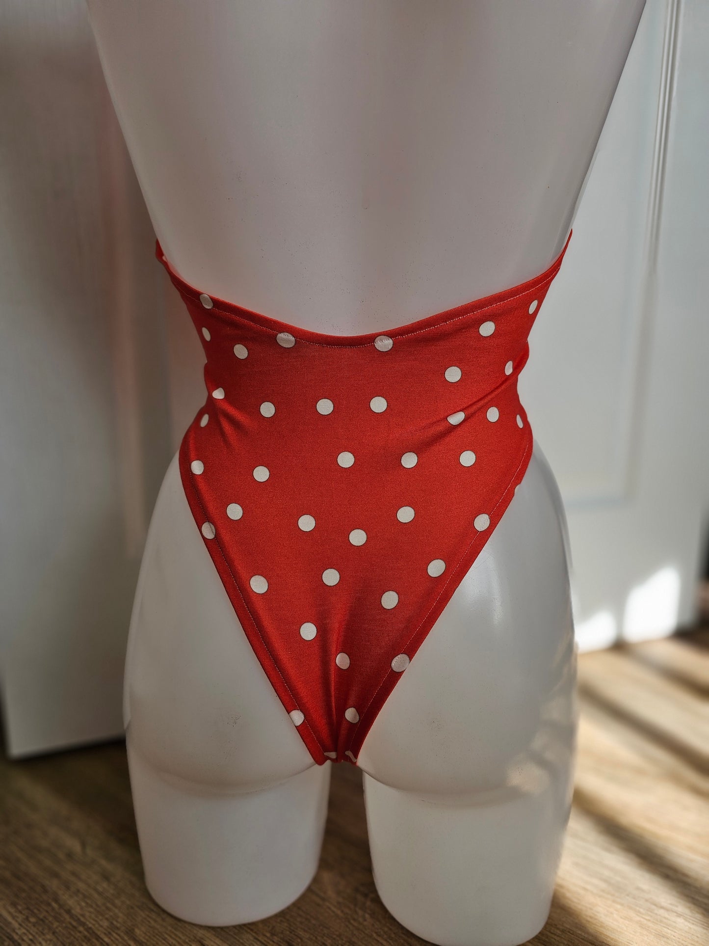 Red Polka-dot Open Front Bodysuit