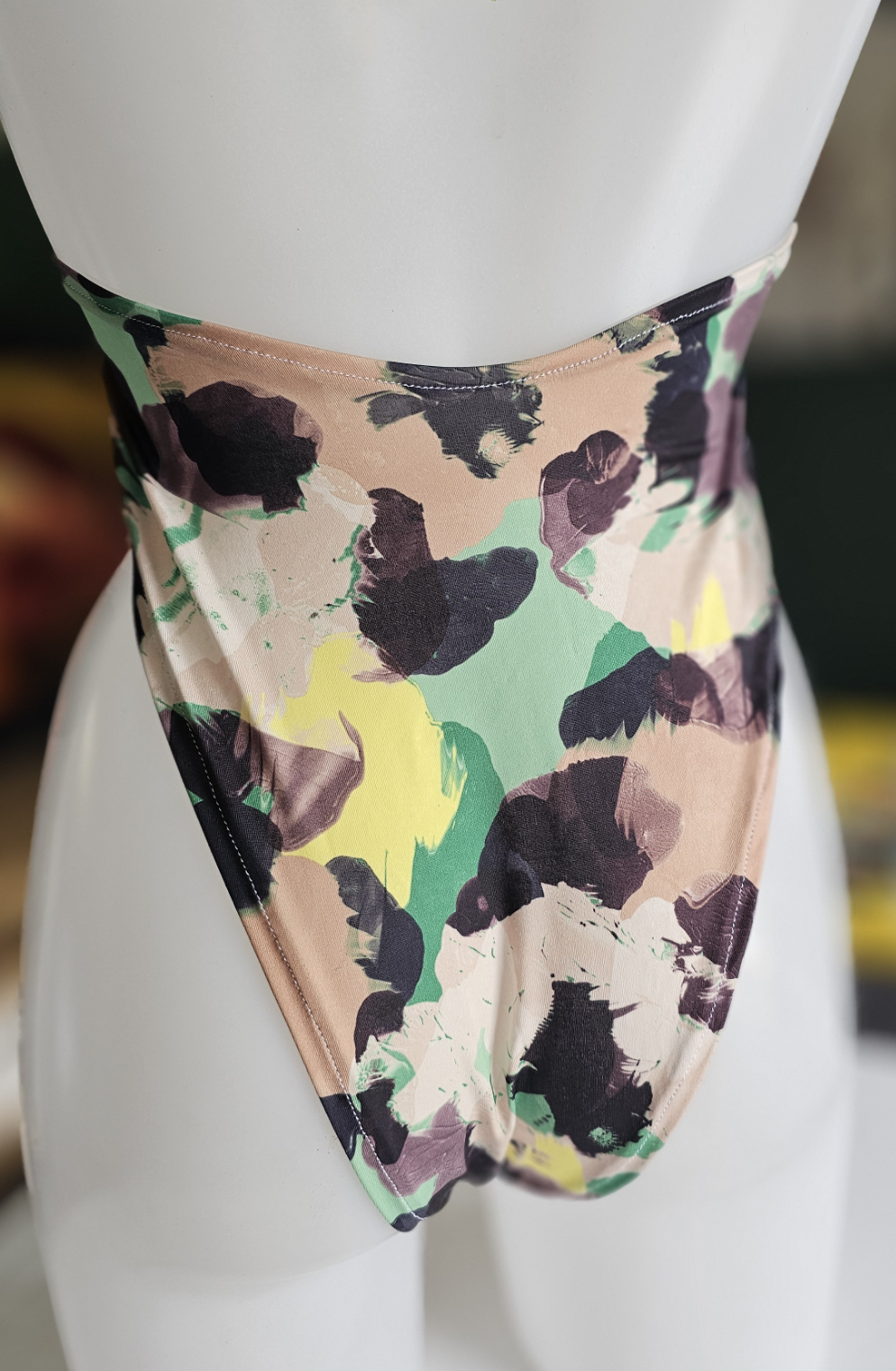 Green Camo Print Halter Bodysuit