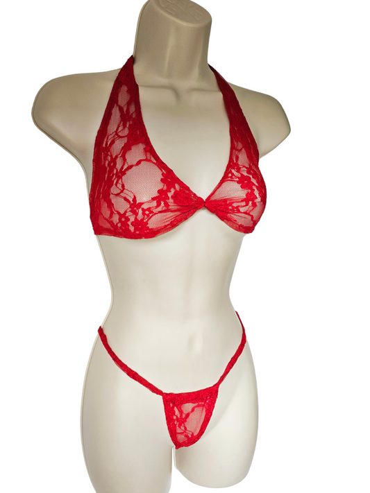 Red Floral Lace Lingerie Set