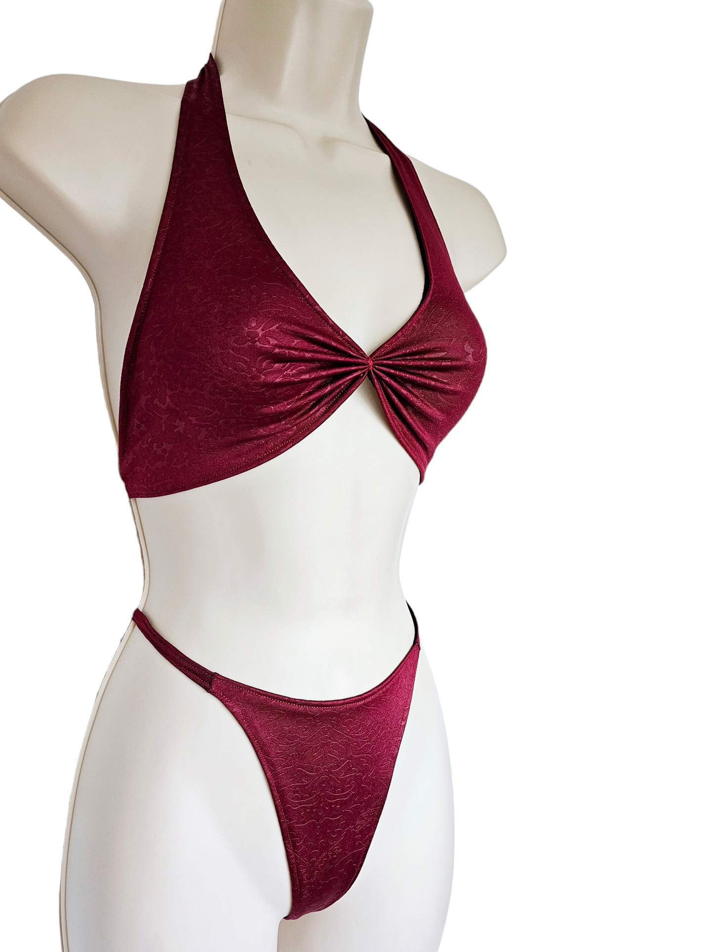 Wine Red Embossed Lingerie Set