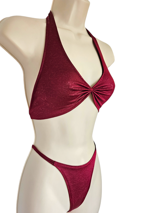 Wine Red Embossed Lingerie Set