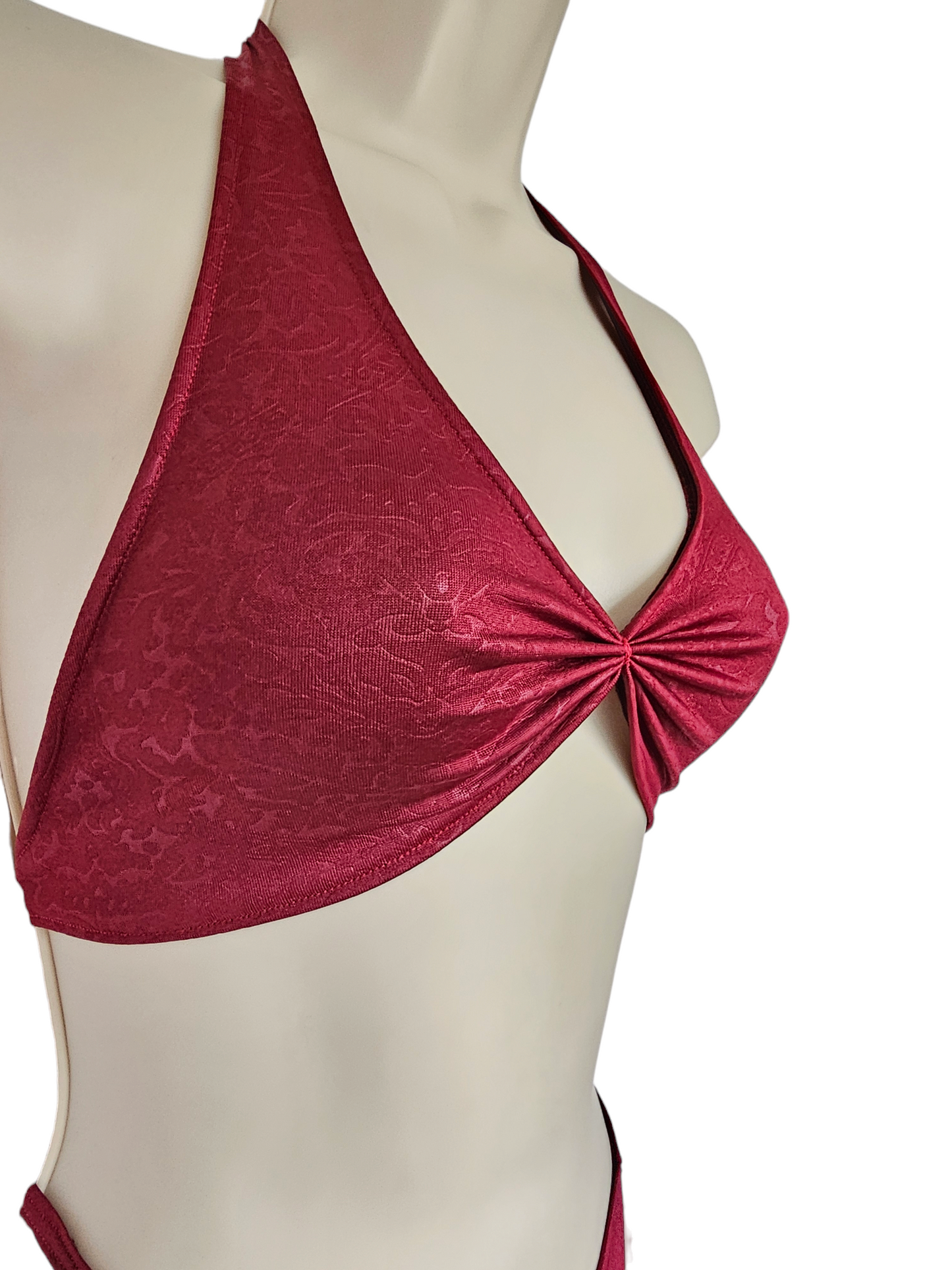 Wine Red Embossed Lingerie Set