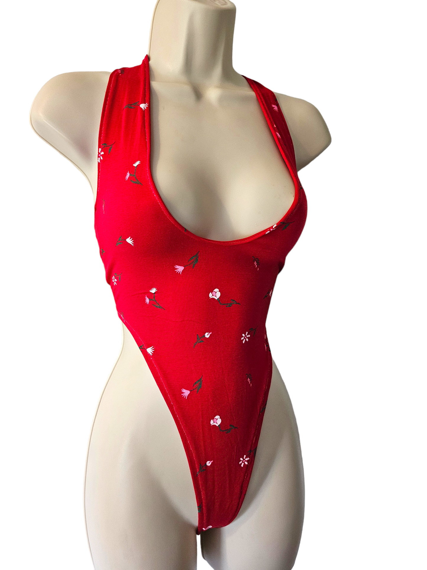 Red Ditsy Floral Print Bodysuit