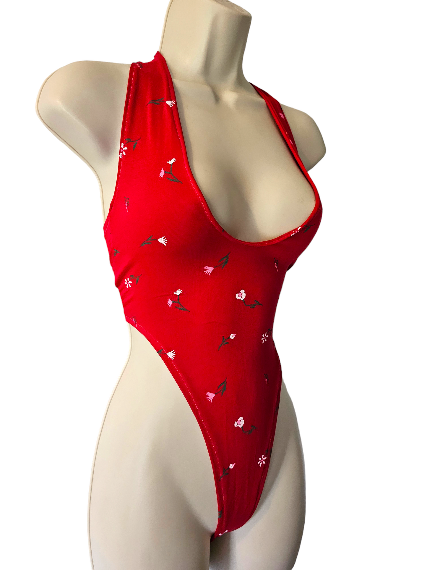 Red Ditsy Floral Print Bodysuit