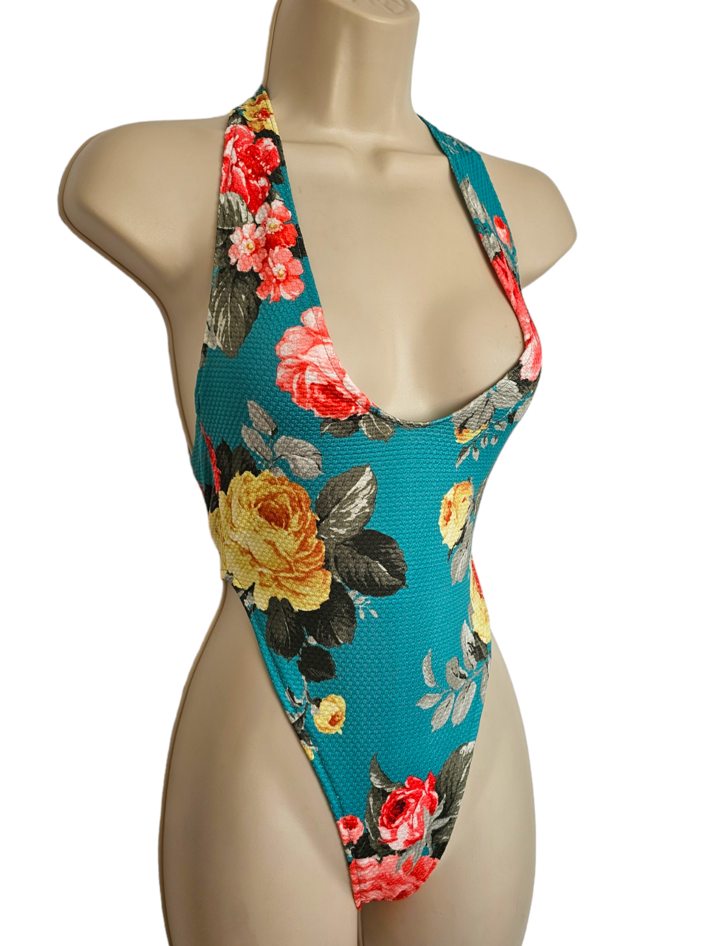 Teal Bloom Halterneck Bodysuit