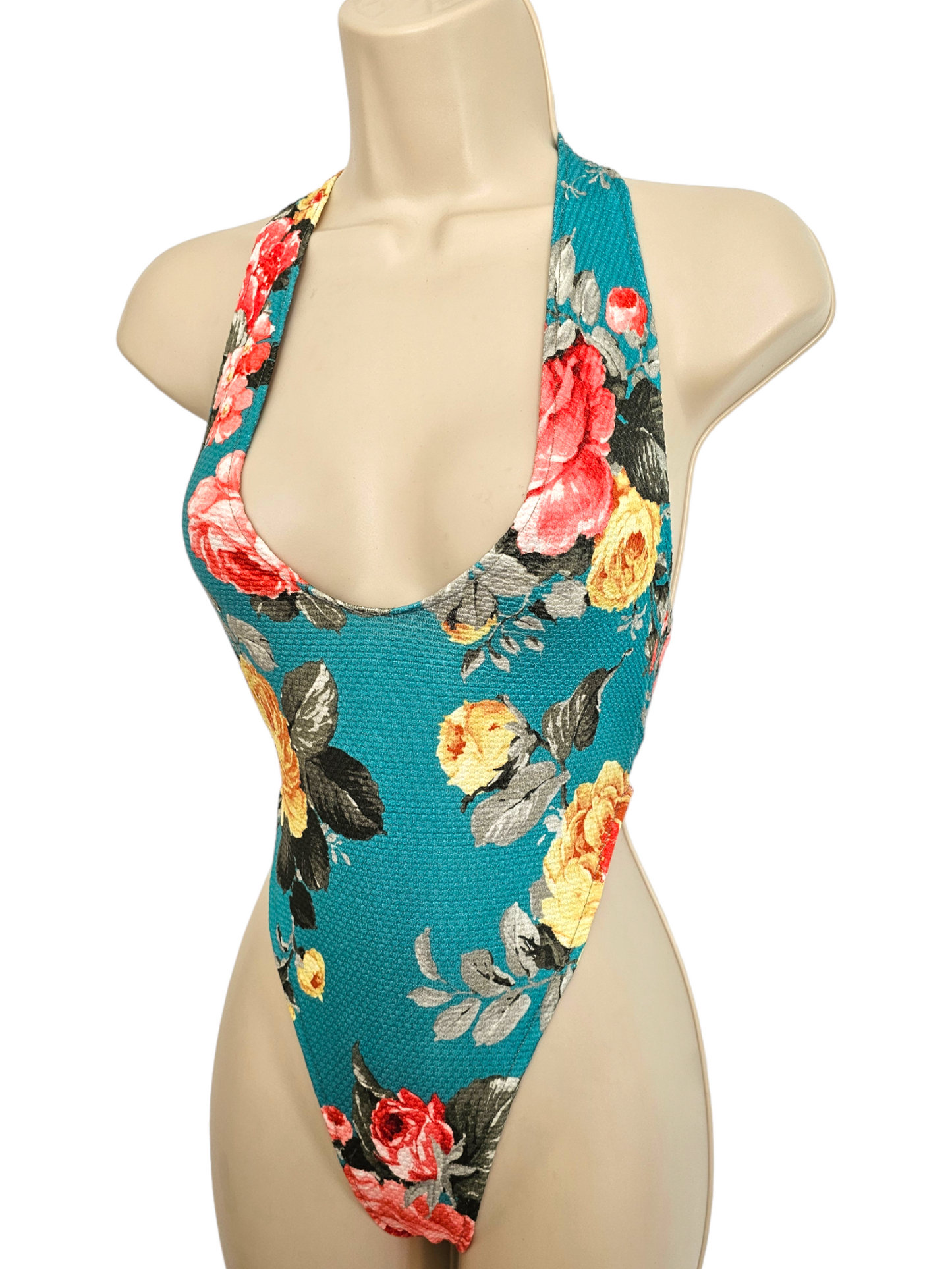 Teal Bloom Halterneck Bodysuit