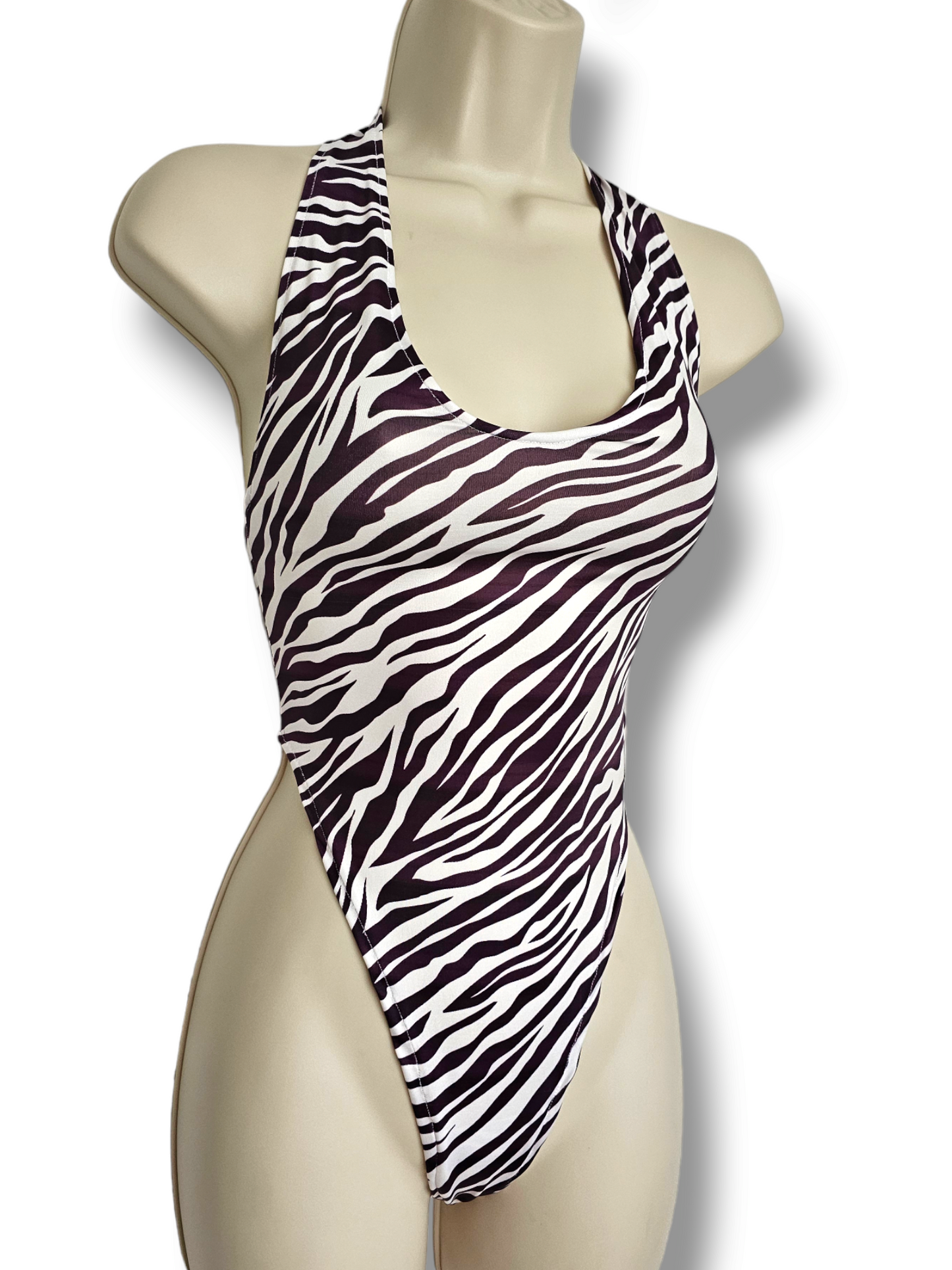 Zebra Print Bodysuit White & Purple