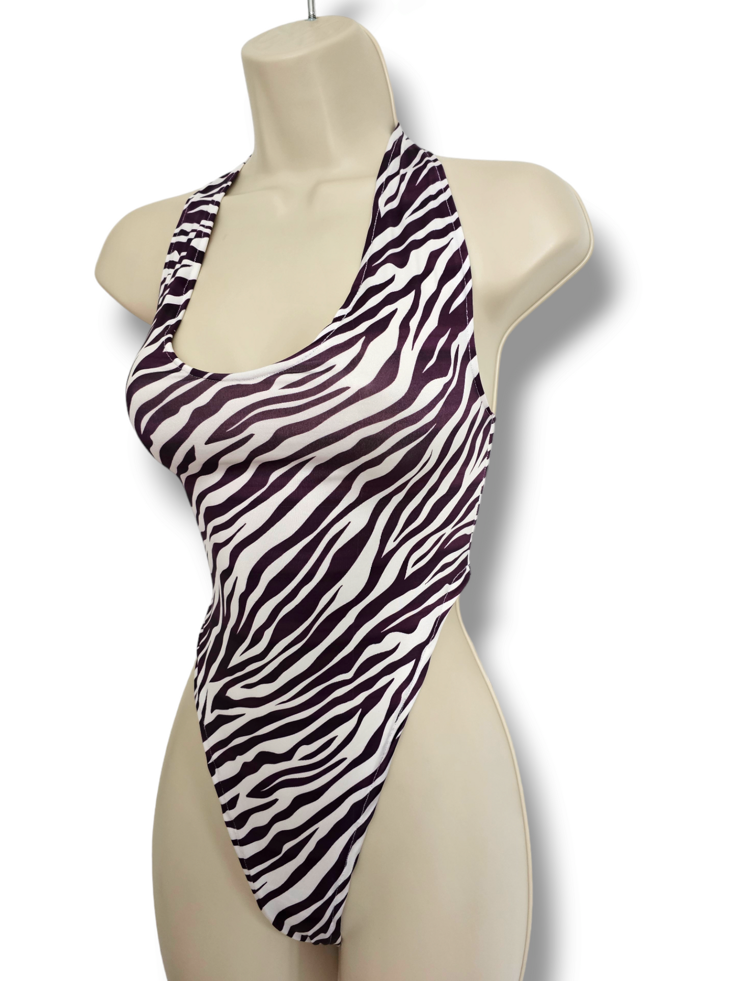 Zebra Print Bodysuit White & Purple