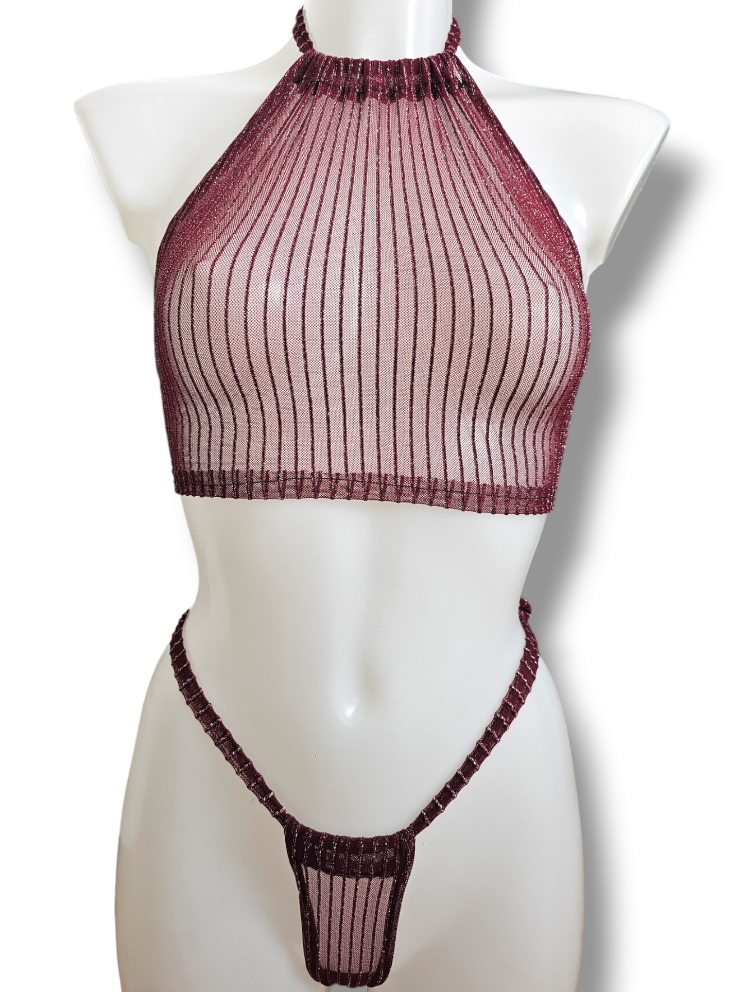 Oh So Sheer Burgundy Shimmering Lingerie Set