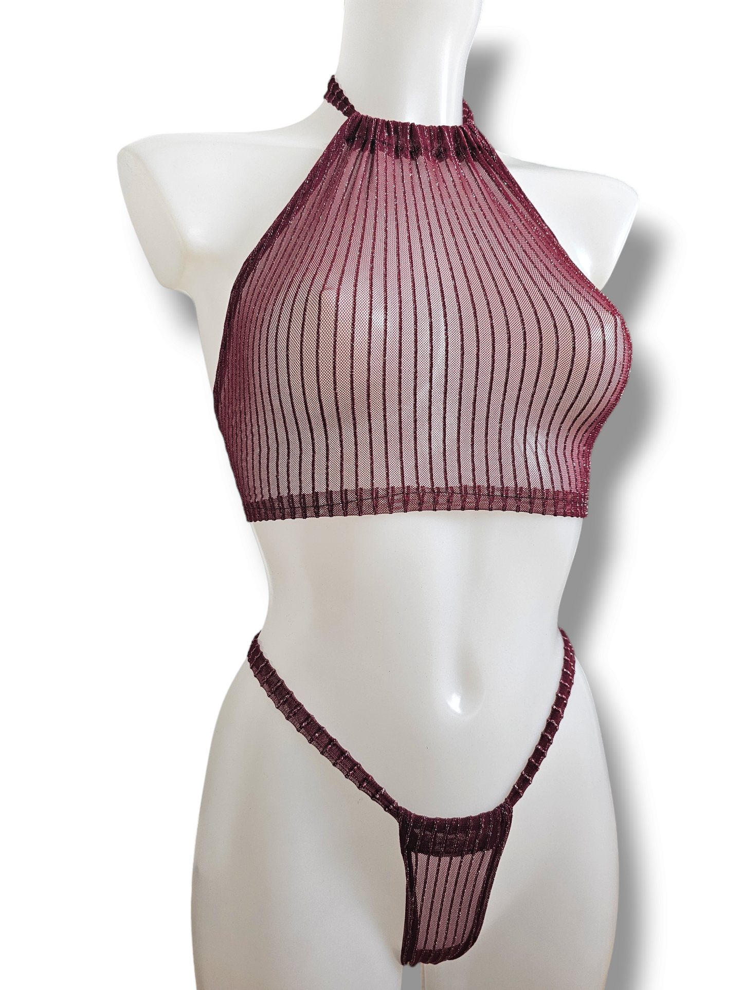 Oh So Sheer Burgundy Shimmering Lingerie Set