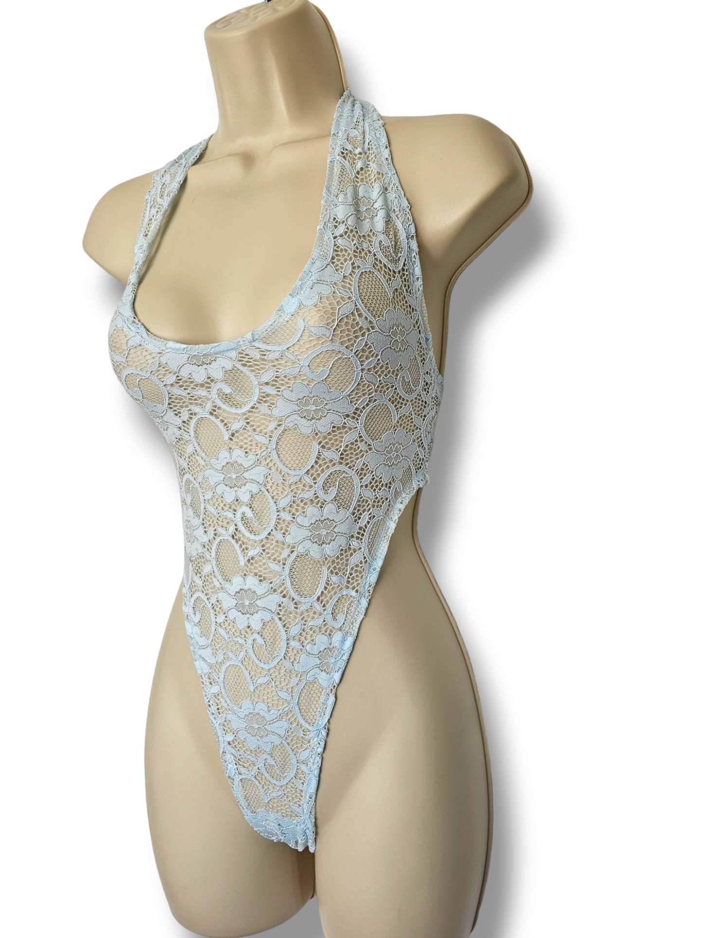 Light Blue Floral Lace Bodysuit