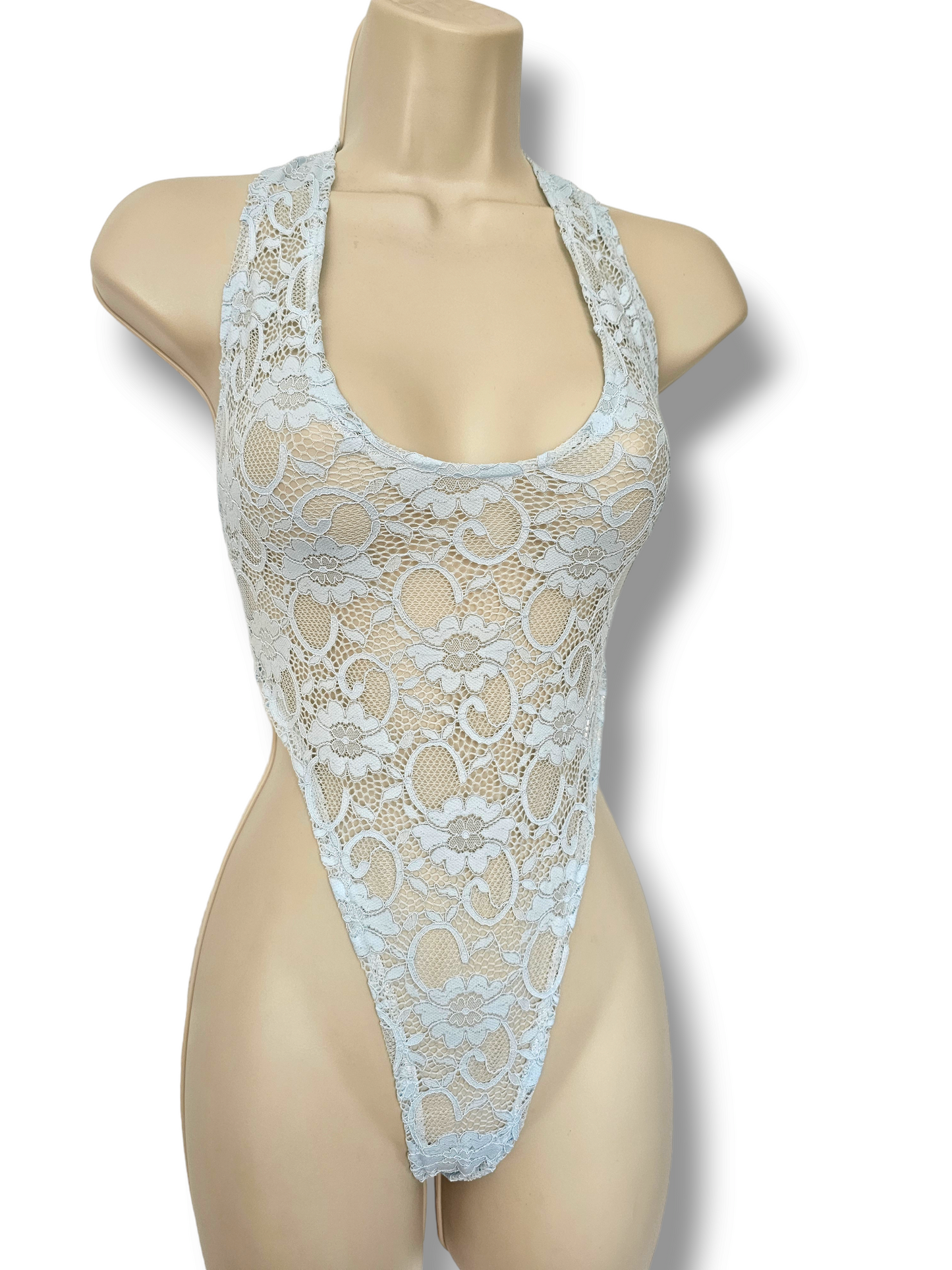 Light Blue Floral Lace Bodysuit