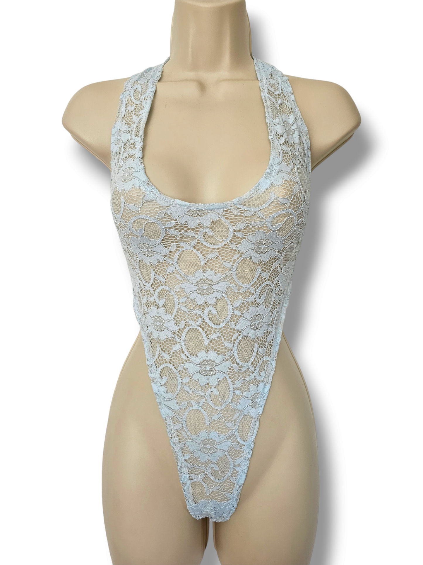 Light Blue Floral Lace Bodysuit