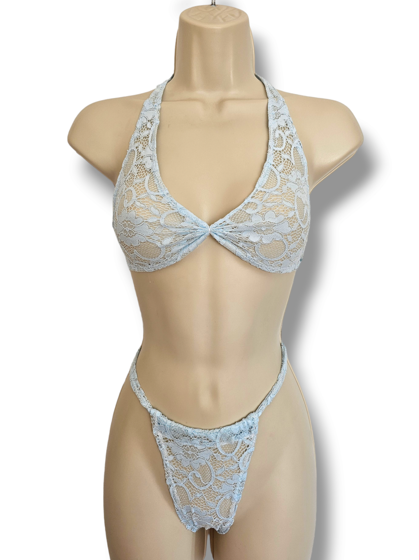 Oh So Sheer Light Blue Floral Lace Lingerie Set