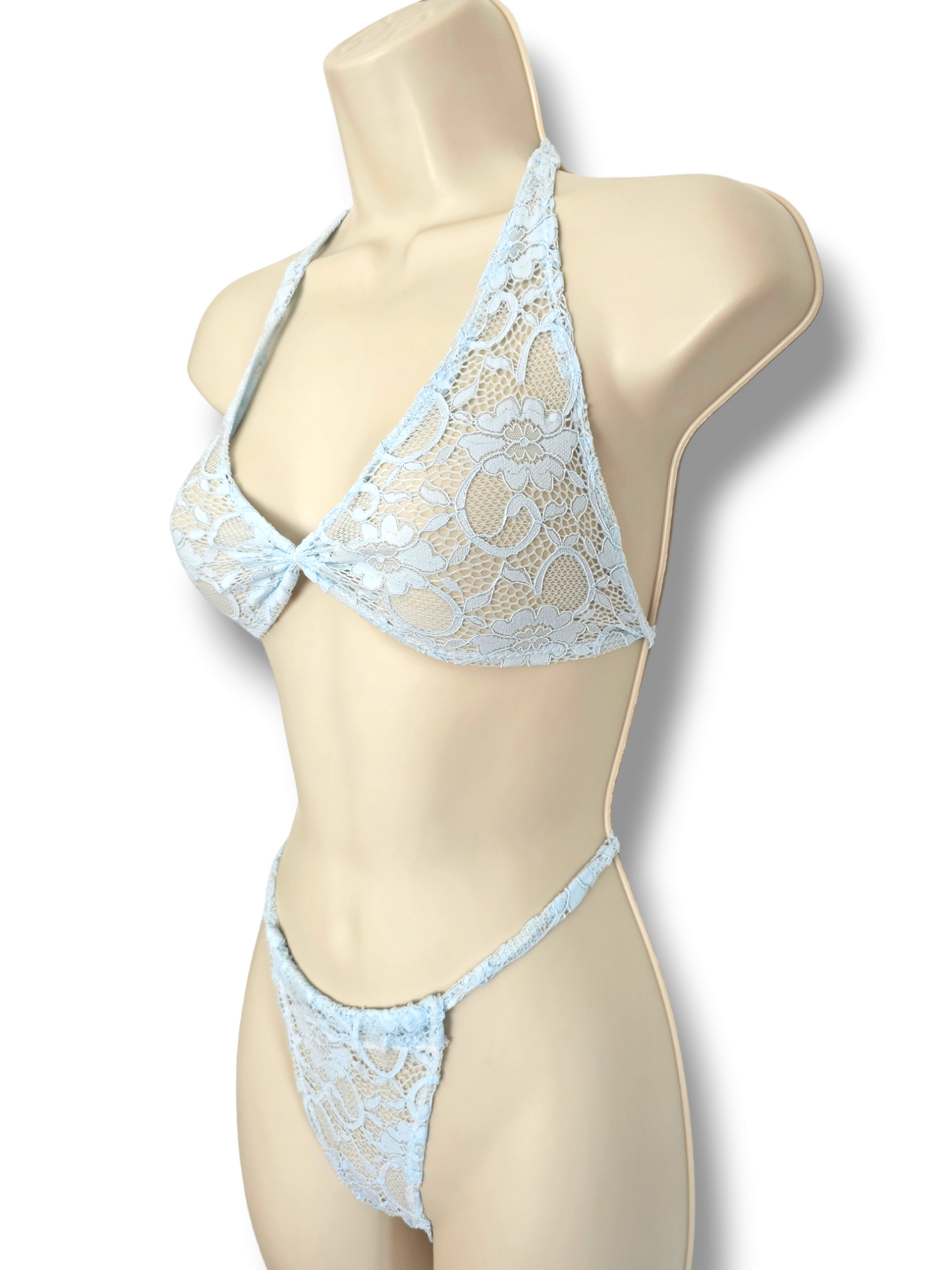 Oh So Sheer Light Blue Floral Lace Lingerie Set