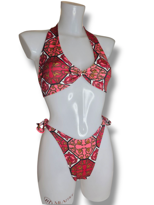 Abstract Tie Side Thong Bikini