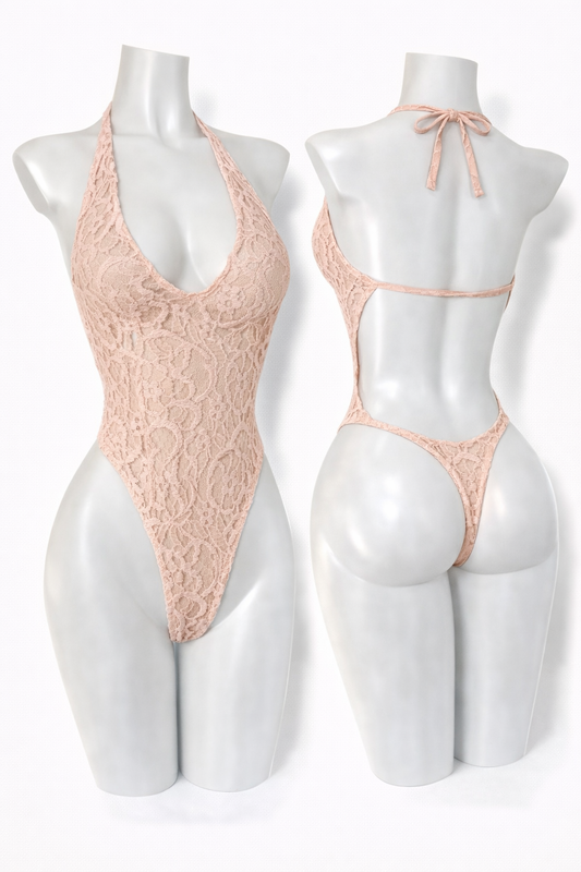 Blush Sheer Lace Halterneck Bodysuit