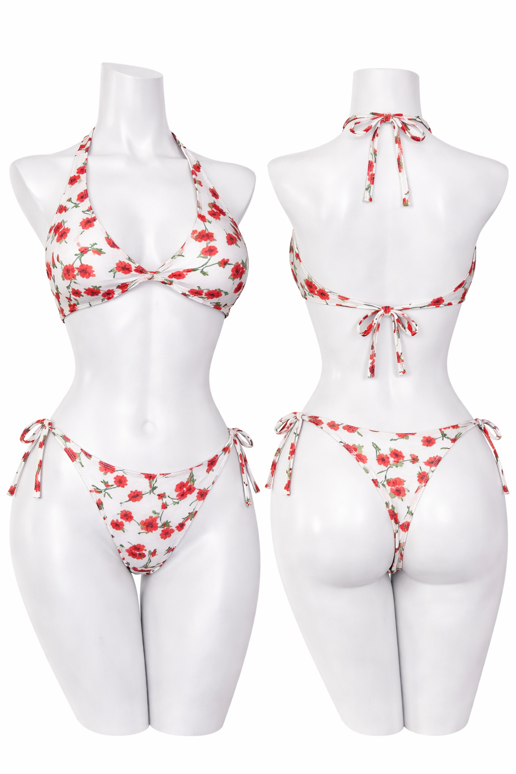 Midnight Blossom Tie-Side Thong Bikini