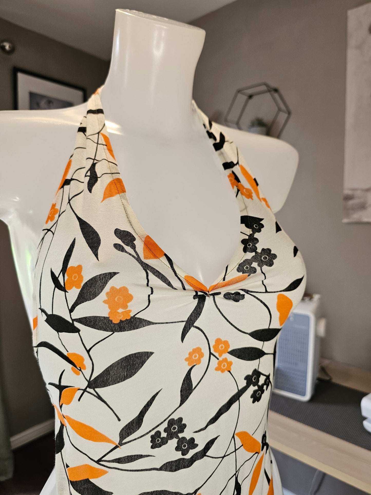 Orange & Black Delicate Floral Bodysuit