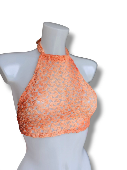 Coral Crochet Lace Top