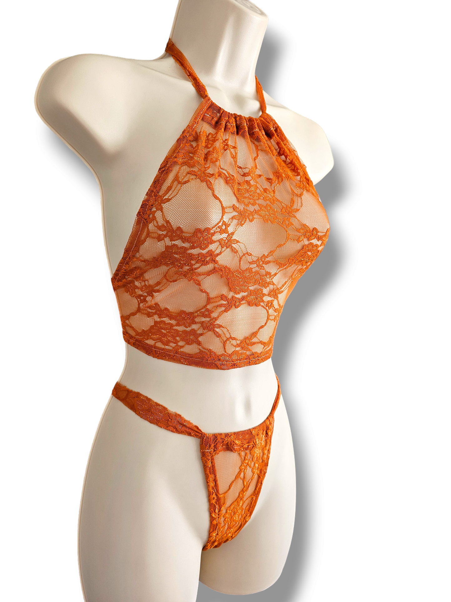 Oh So Sheer Burnt Orange Lace Lingerie Set