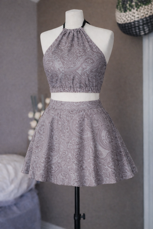 Brown Paisley Halterneck Skater Co-ord