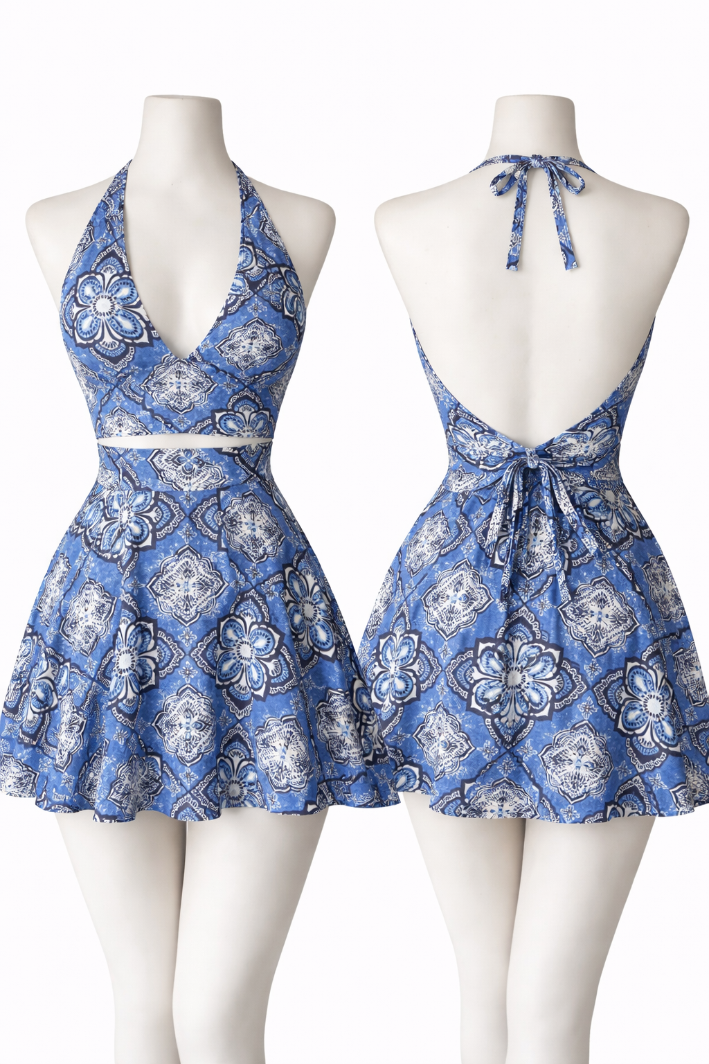 Blue Tile Halterneck Floaty Skater Set