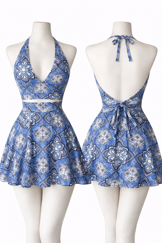 Blue Tile Halterneck Floaty Skater Set