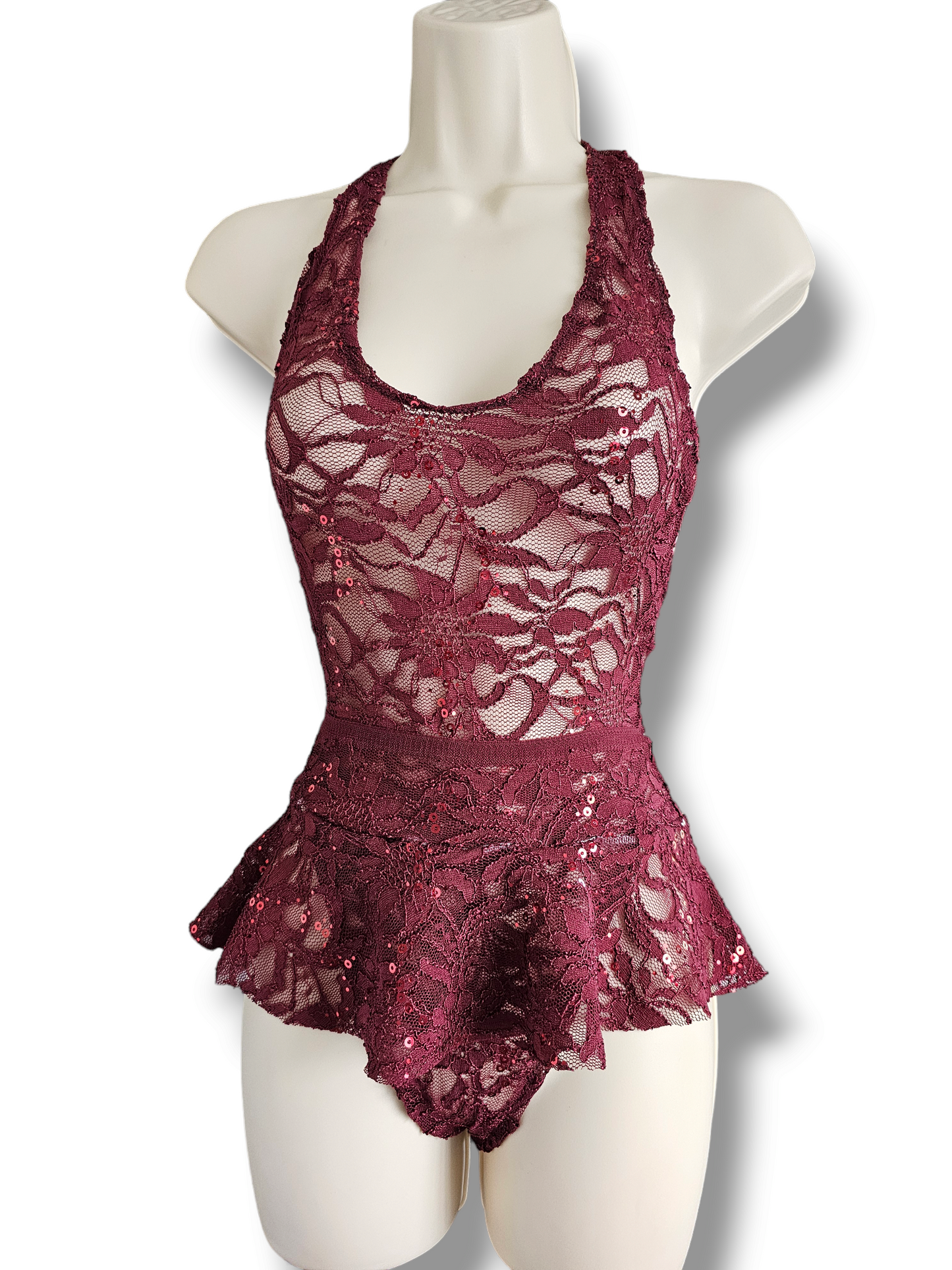 Burgundy Lace Sequin Bodysuit