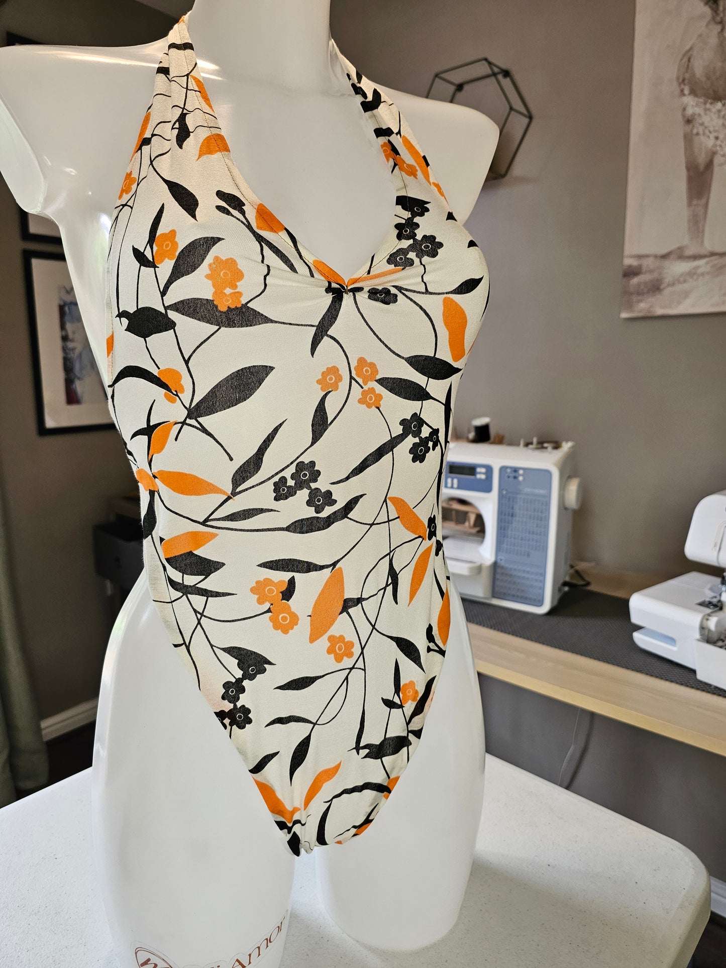 Orange & Black Delicate Floral Bodysuit