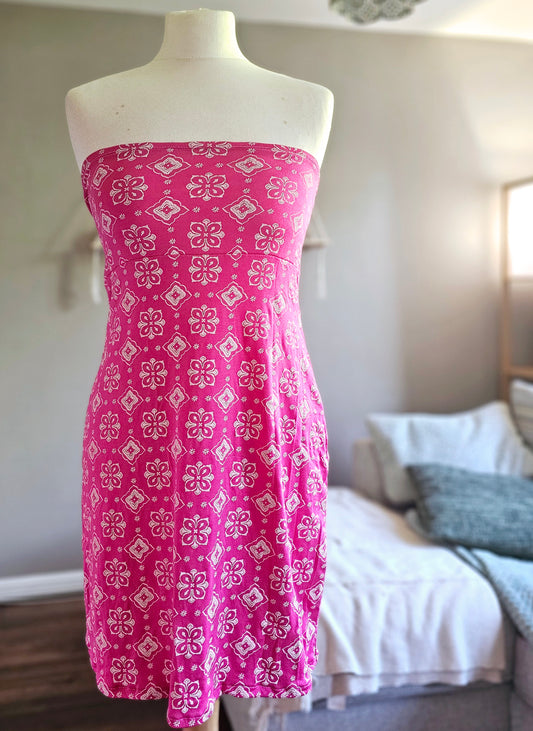 Pink Pattern Strapless Dress