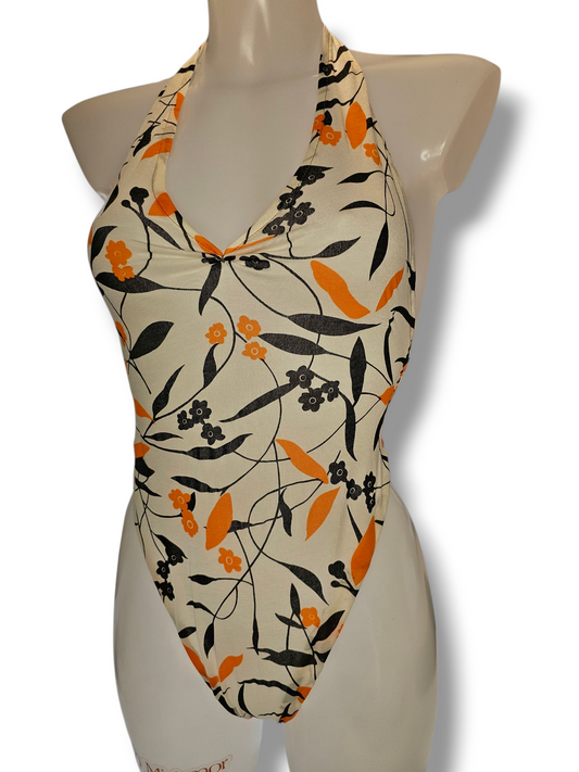Orange & Black Delicate Floral Bodysuit