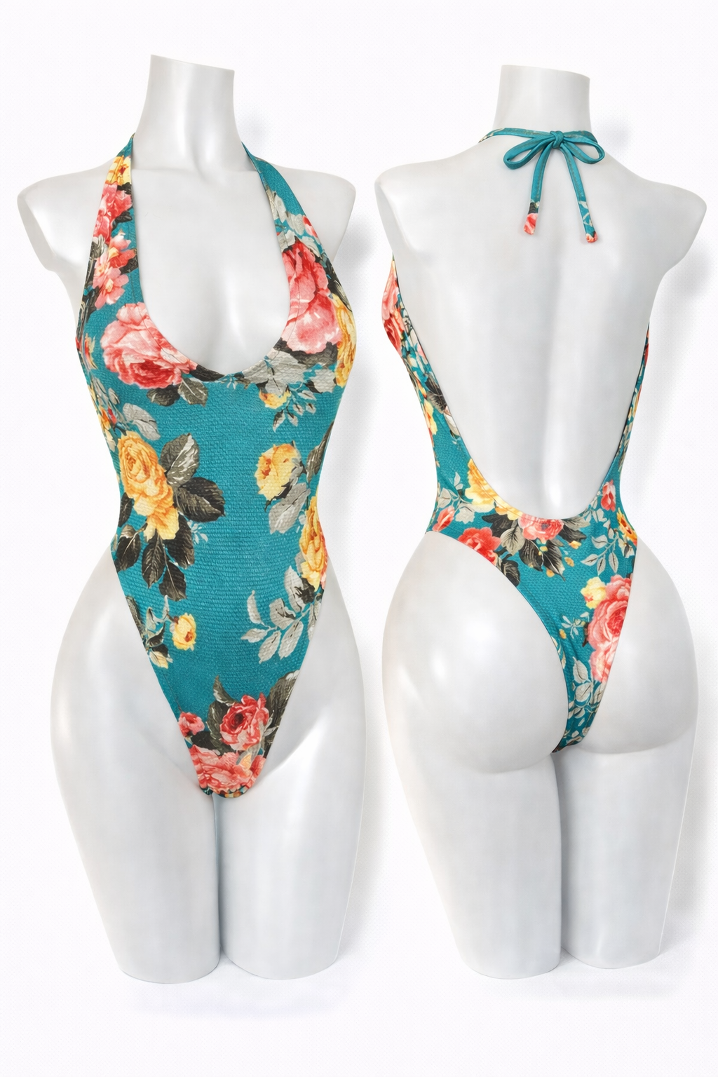 Teal Bloom Halterneck Bodysuit