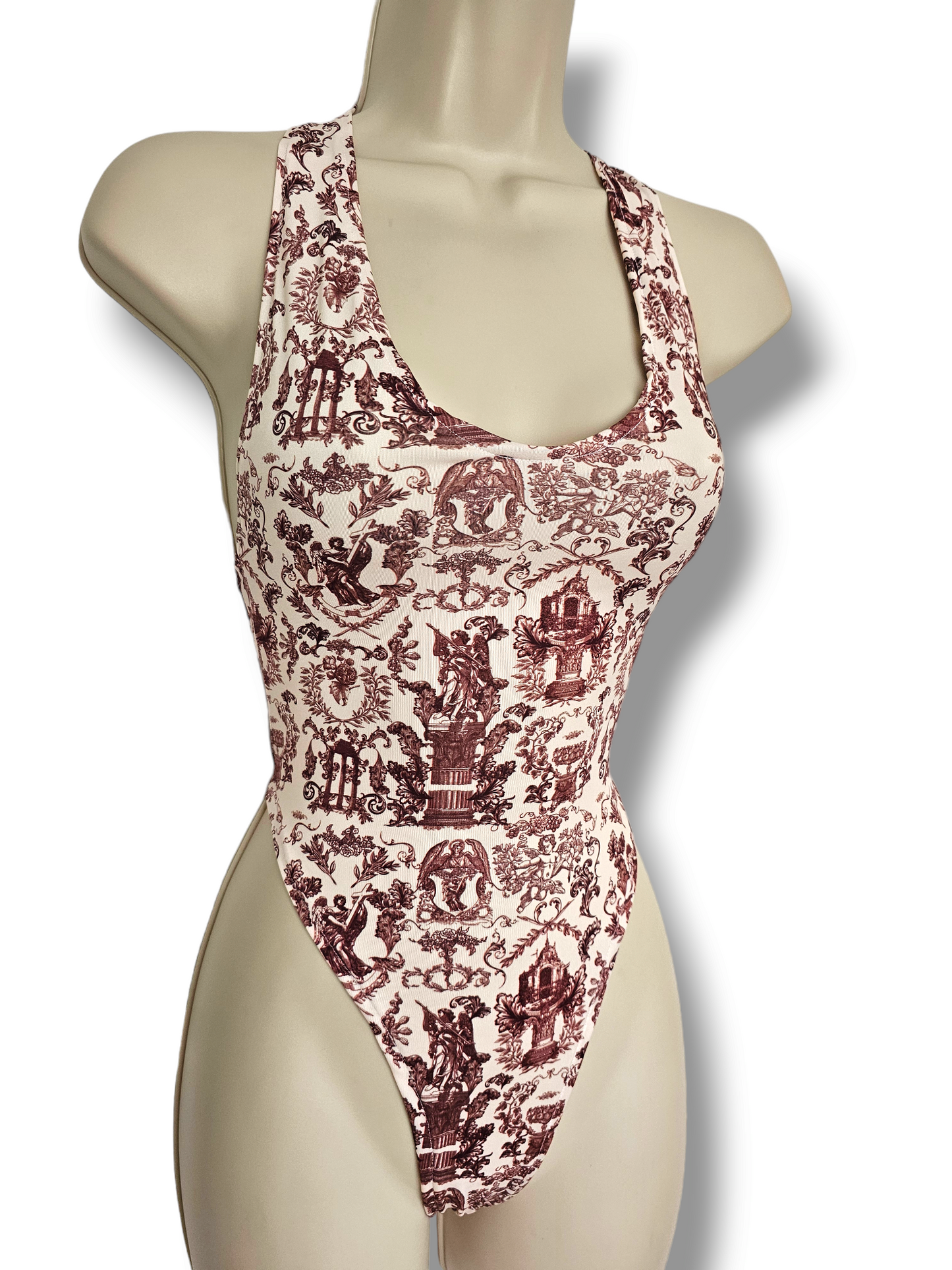 Roman Print Halterneck Bodysuit