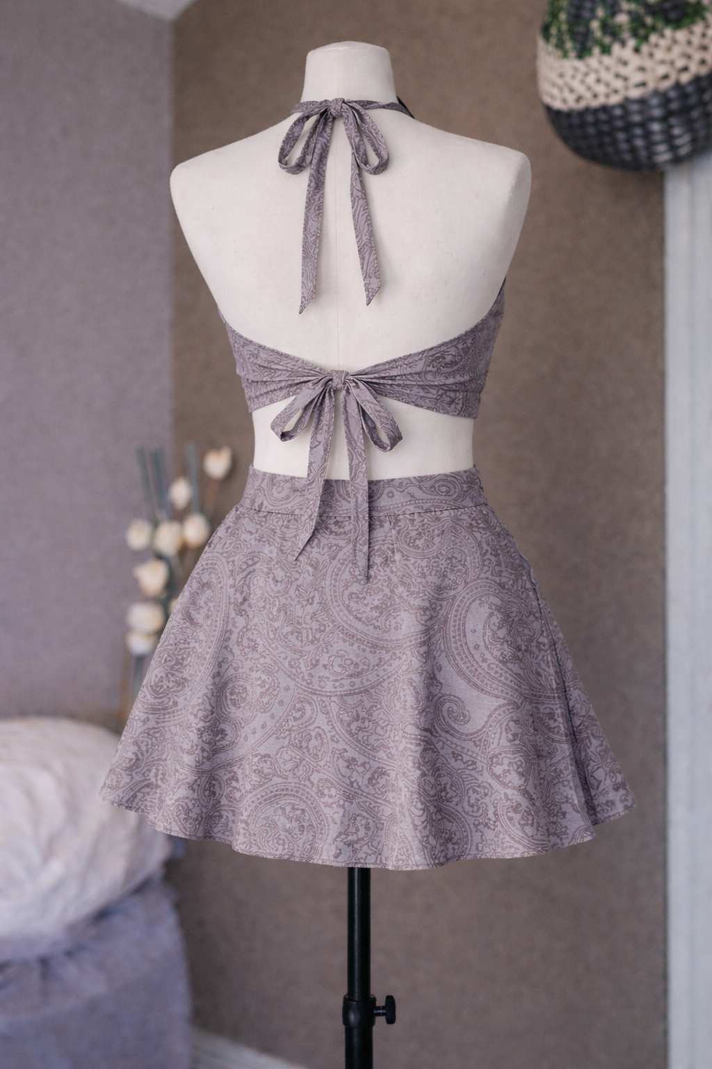 Brown Paisley Halterneck Skater Co-ord