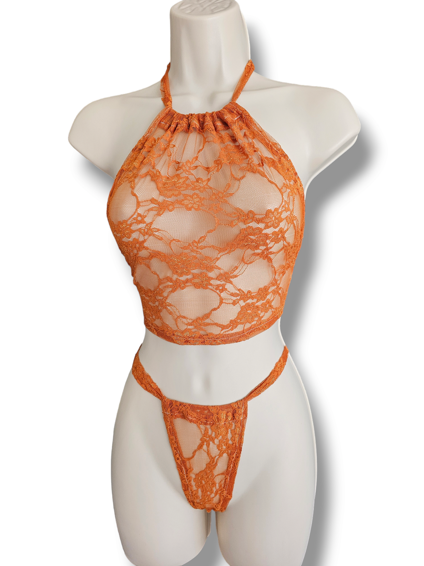 Oh So Sheer Burnt Orange Lace Lingerie Set