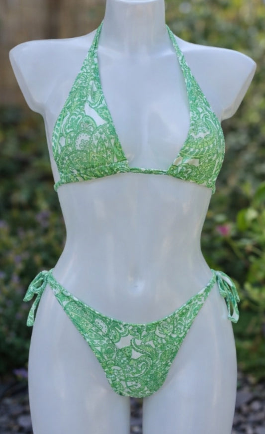 Green Paisley Tie Bikini Set